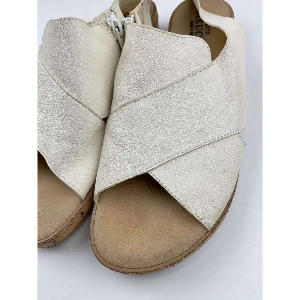 Sesto Meucci Sandals Cream Leather Wedge Heel Comfort Italy Women's 10 Narrow